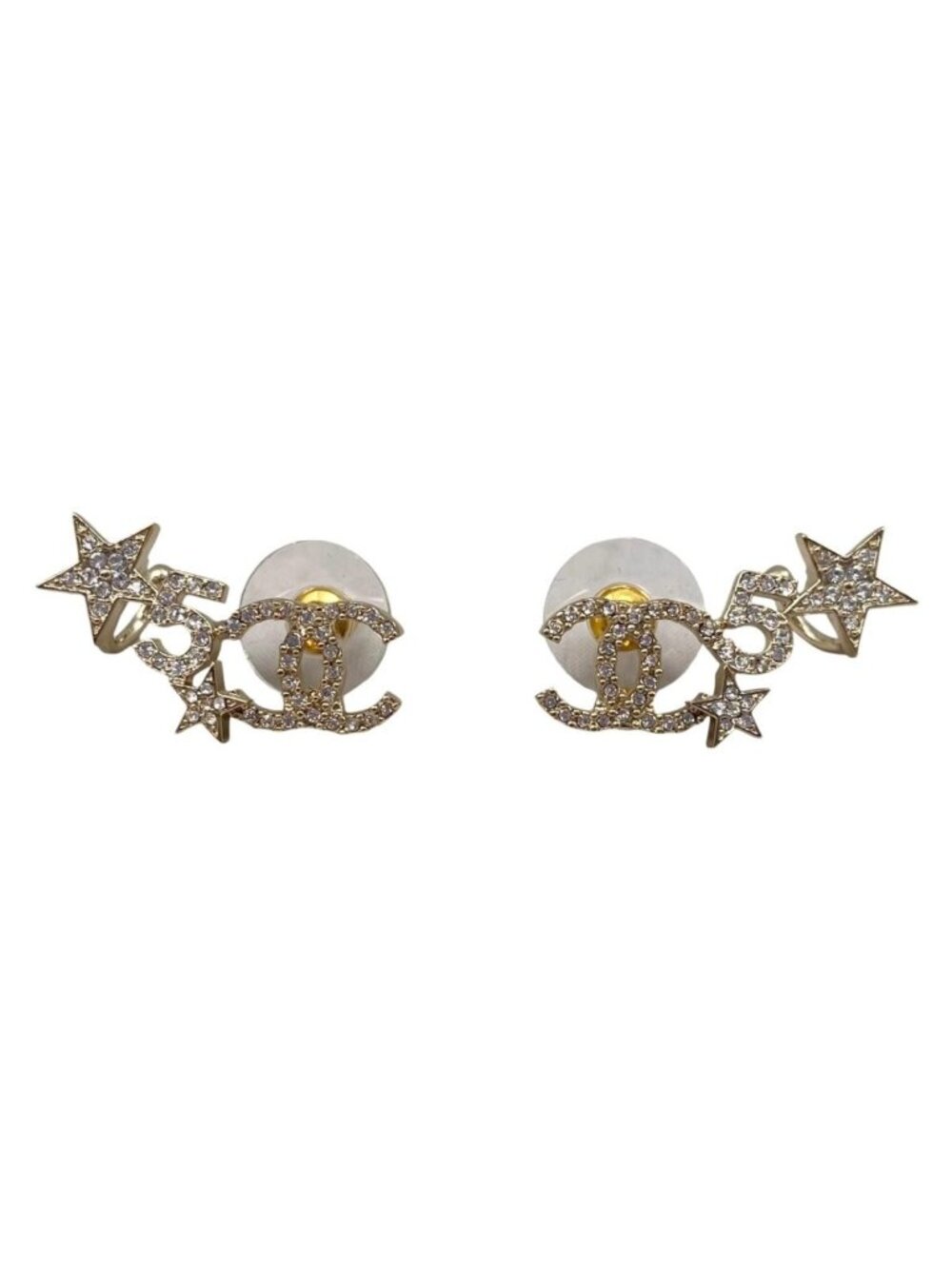 Chanel Earrings CC Logo Star 5 Strass Rhinestone Ear Cuff Gold